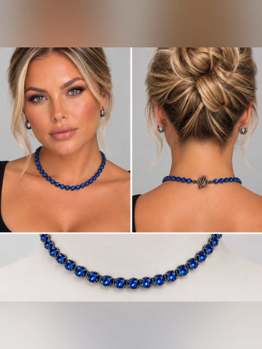 Blue Crystal Tennis Choker Necklace - Women Jewelry